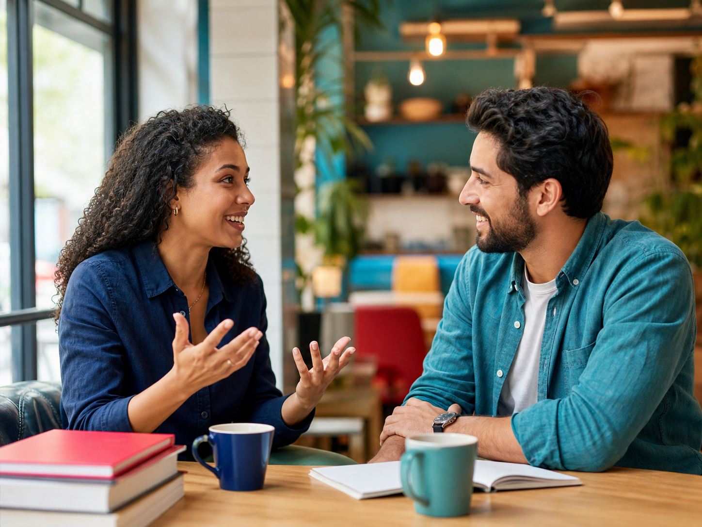 Duas pessoas conversando em inglês